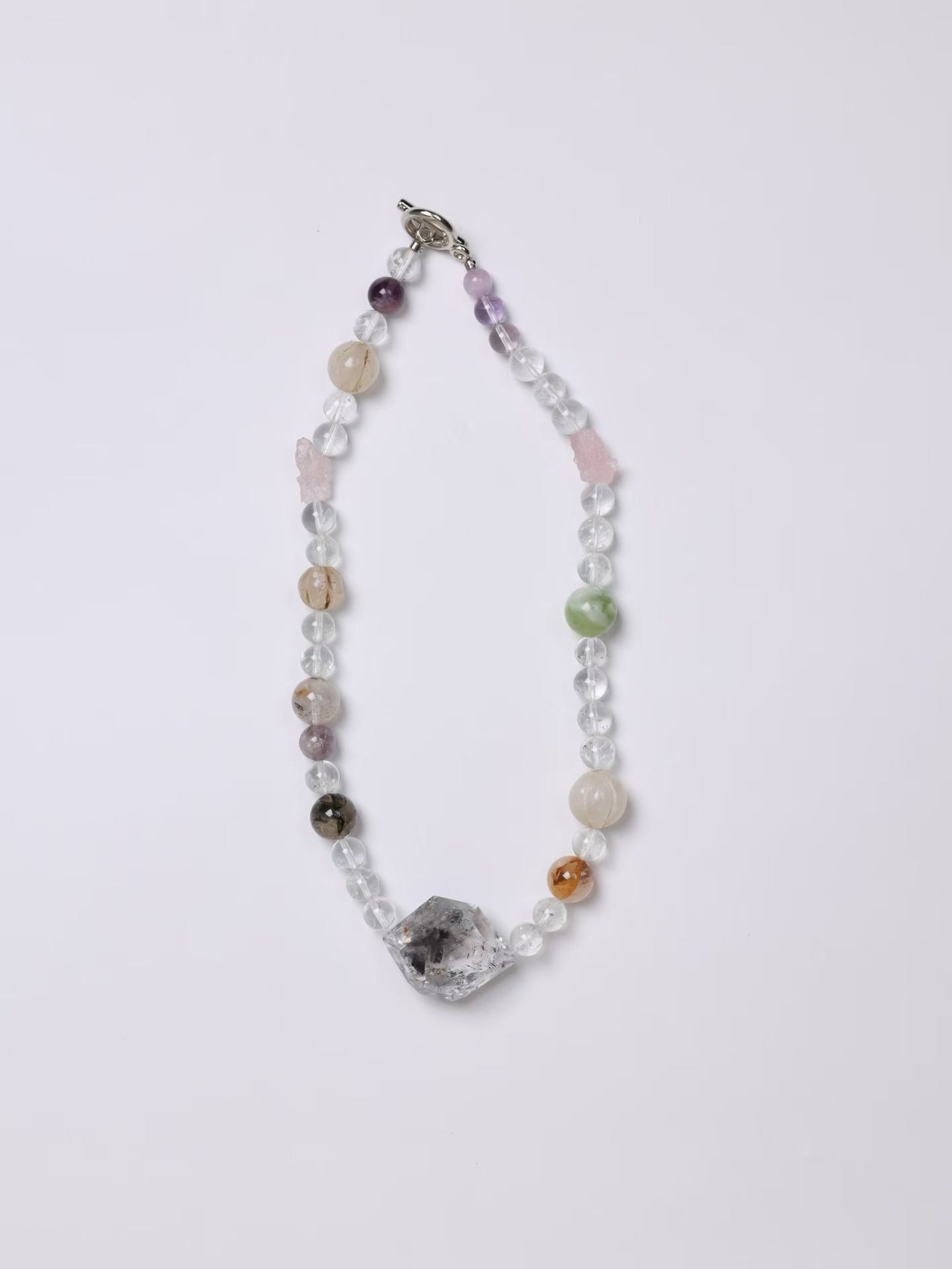 Aged Melon Beads& Herkimer Diamonds & White Azeztulite Crystals Necklace