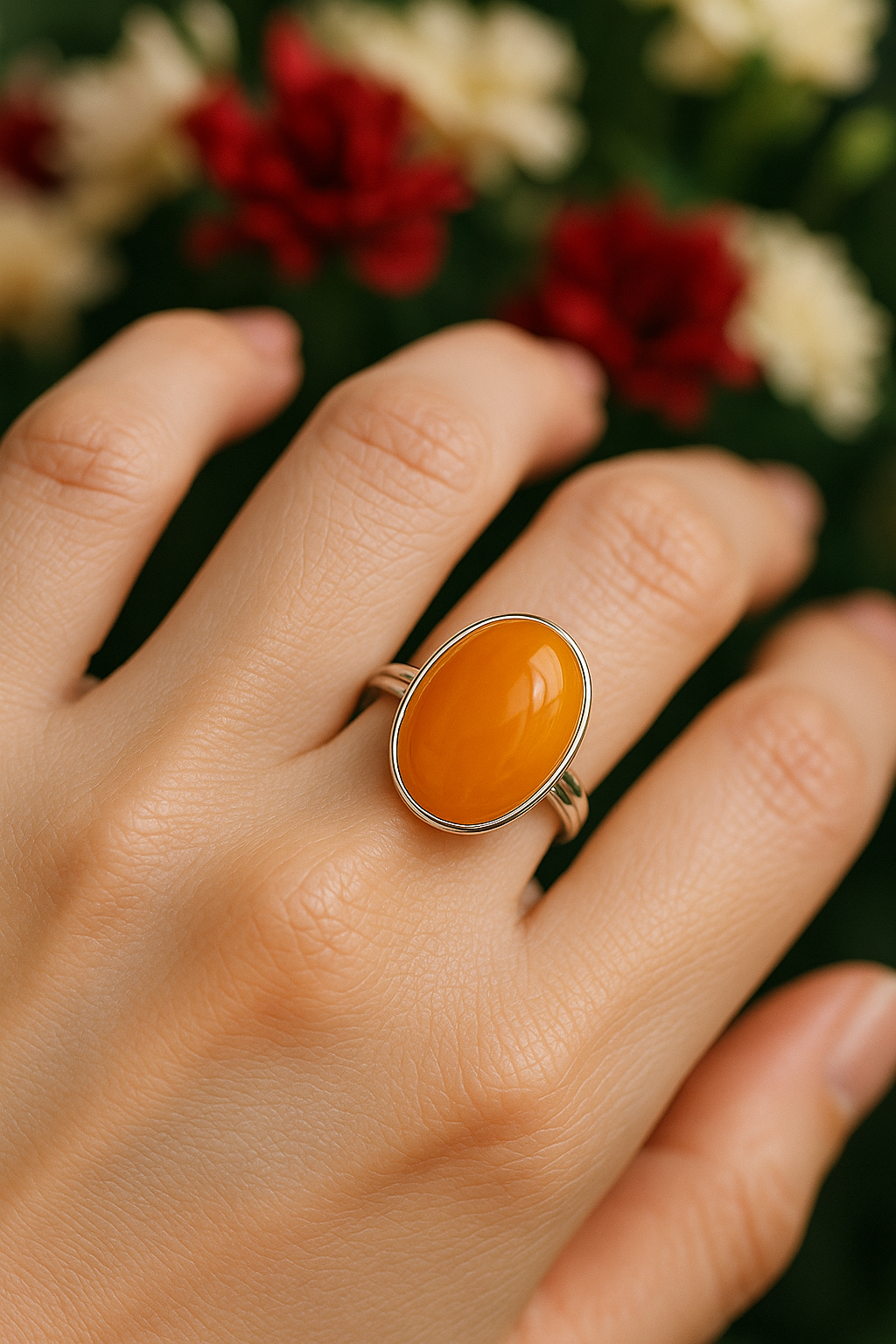 Natural Red Amber Ring
