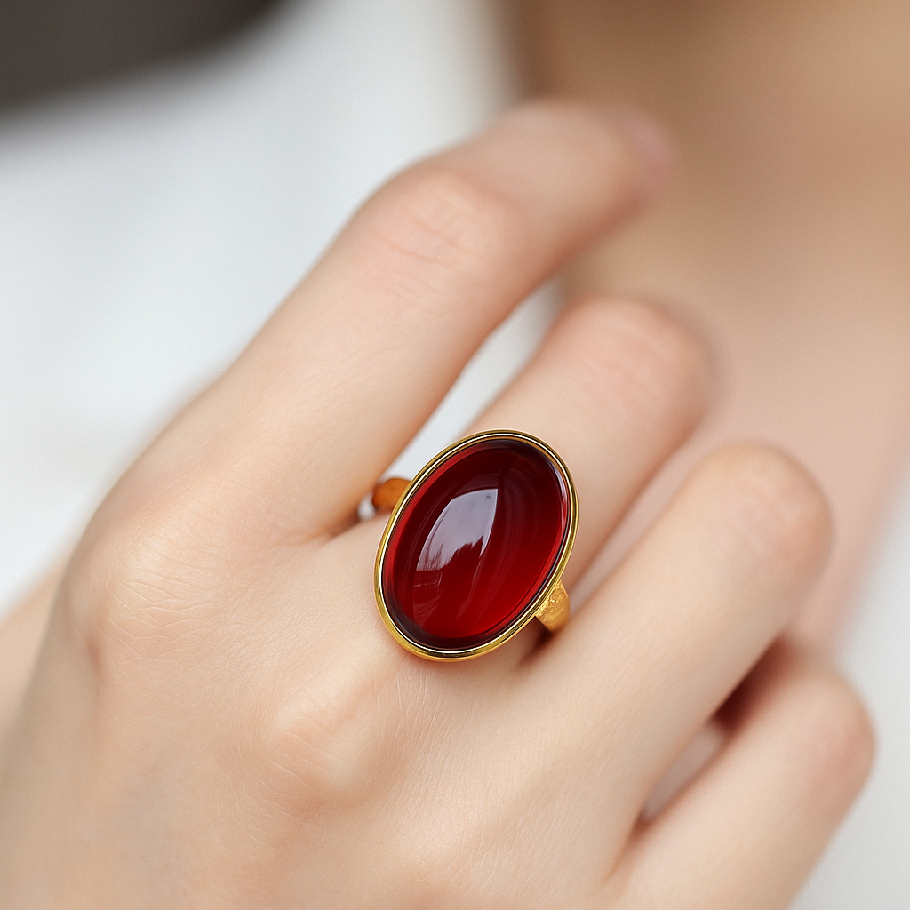 Natural Blood Amber Cabochon Ring