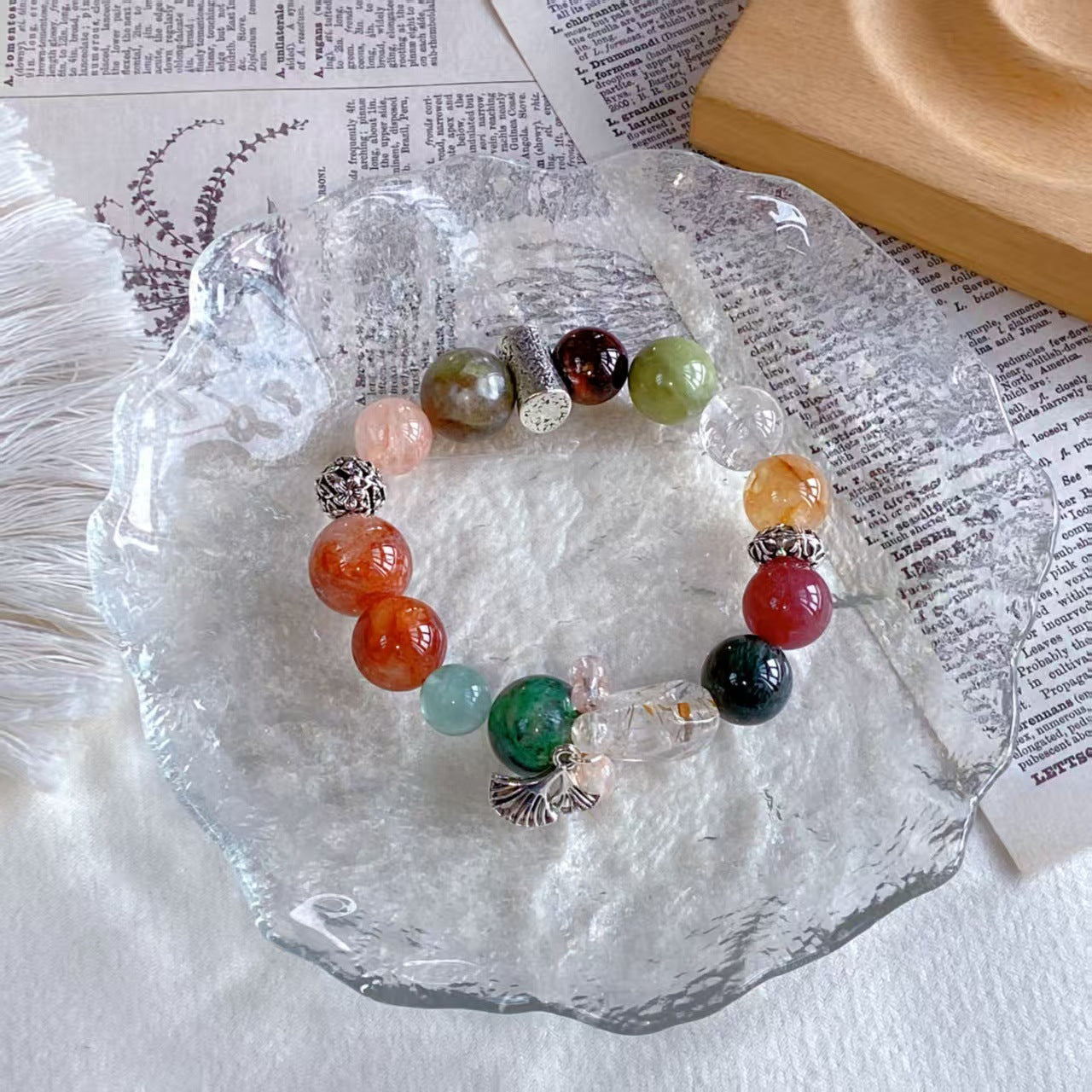 Natural Green Mother Crystal, Green Phantom, Black Golden Rutile & Mixed Gemstone Bracelet