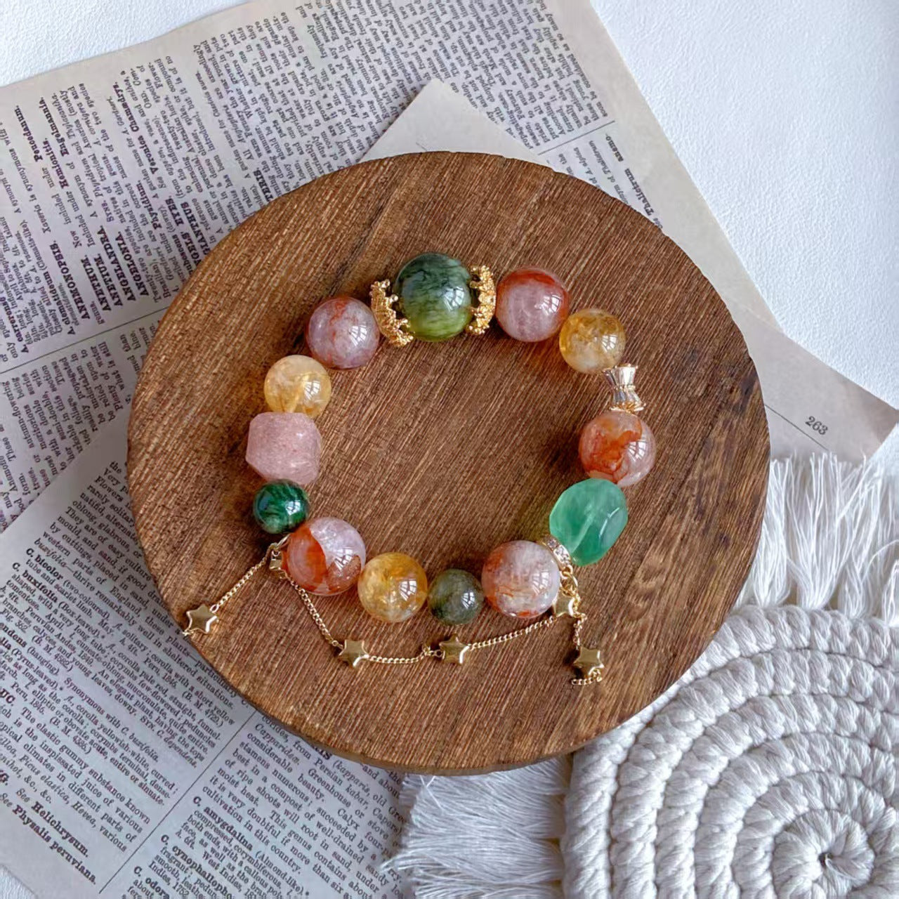 Green Jade, Fluorite & Red Resin Crystal Bracelet