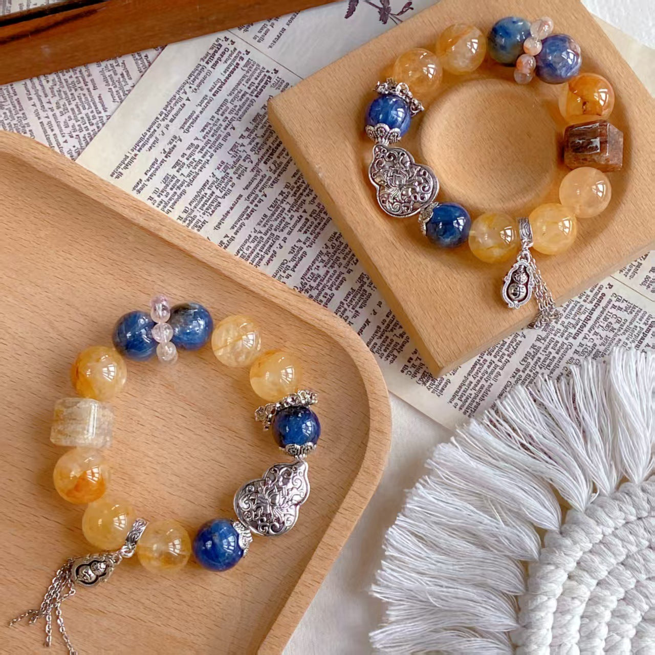 Natural Golden Rutile, Kyanite & Phantom Quartz ‘Sugar Cube’ Bracelet