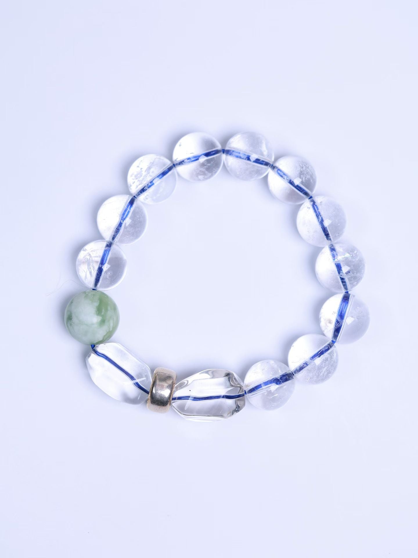 Clear Quartz&White Azeztulite&Nephrite Bracelet