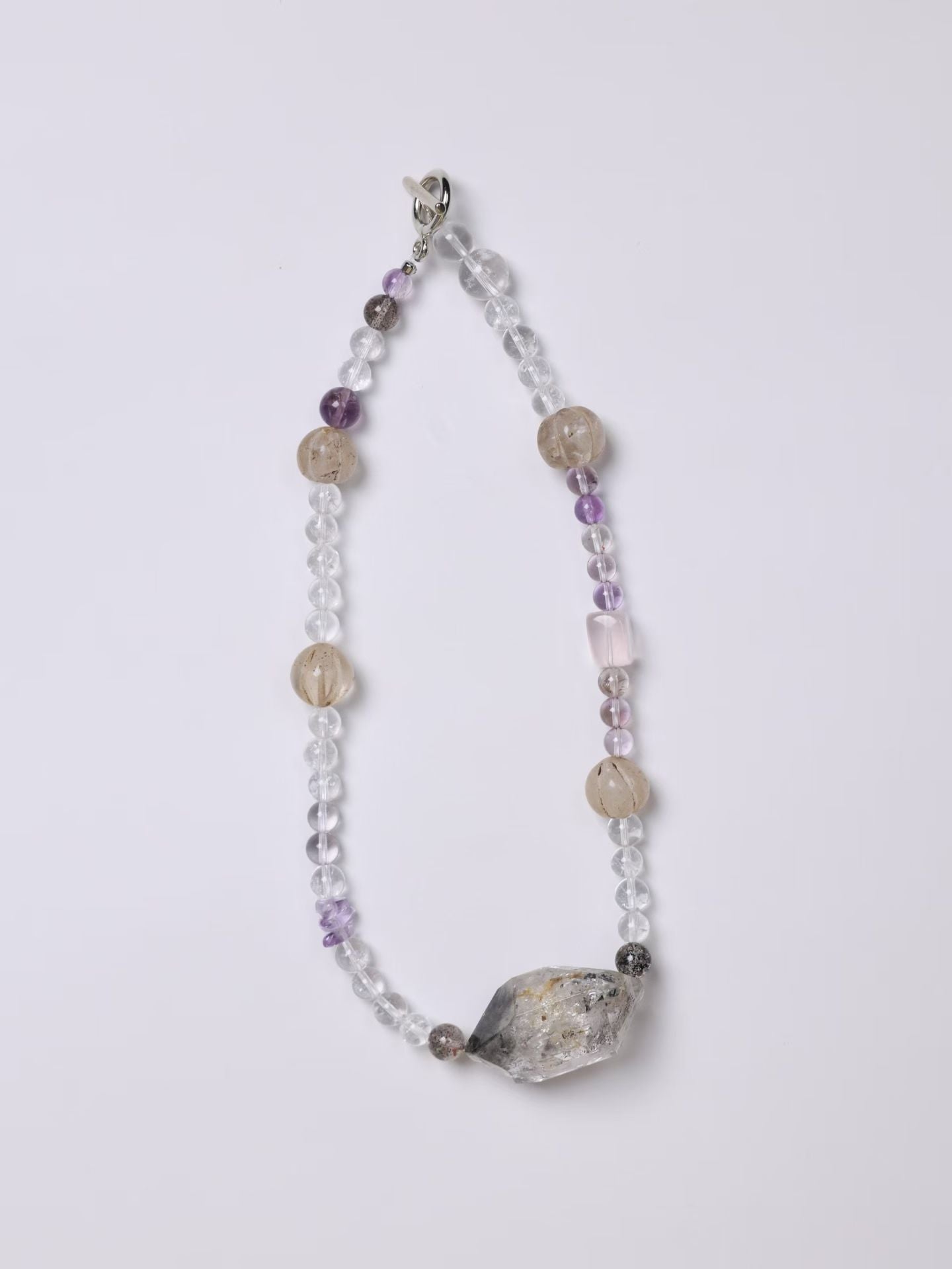 Aged Melon Beads& Herkimer Diamonds & White Azeztulite Crystals Necklace