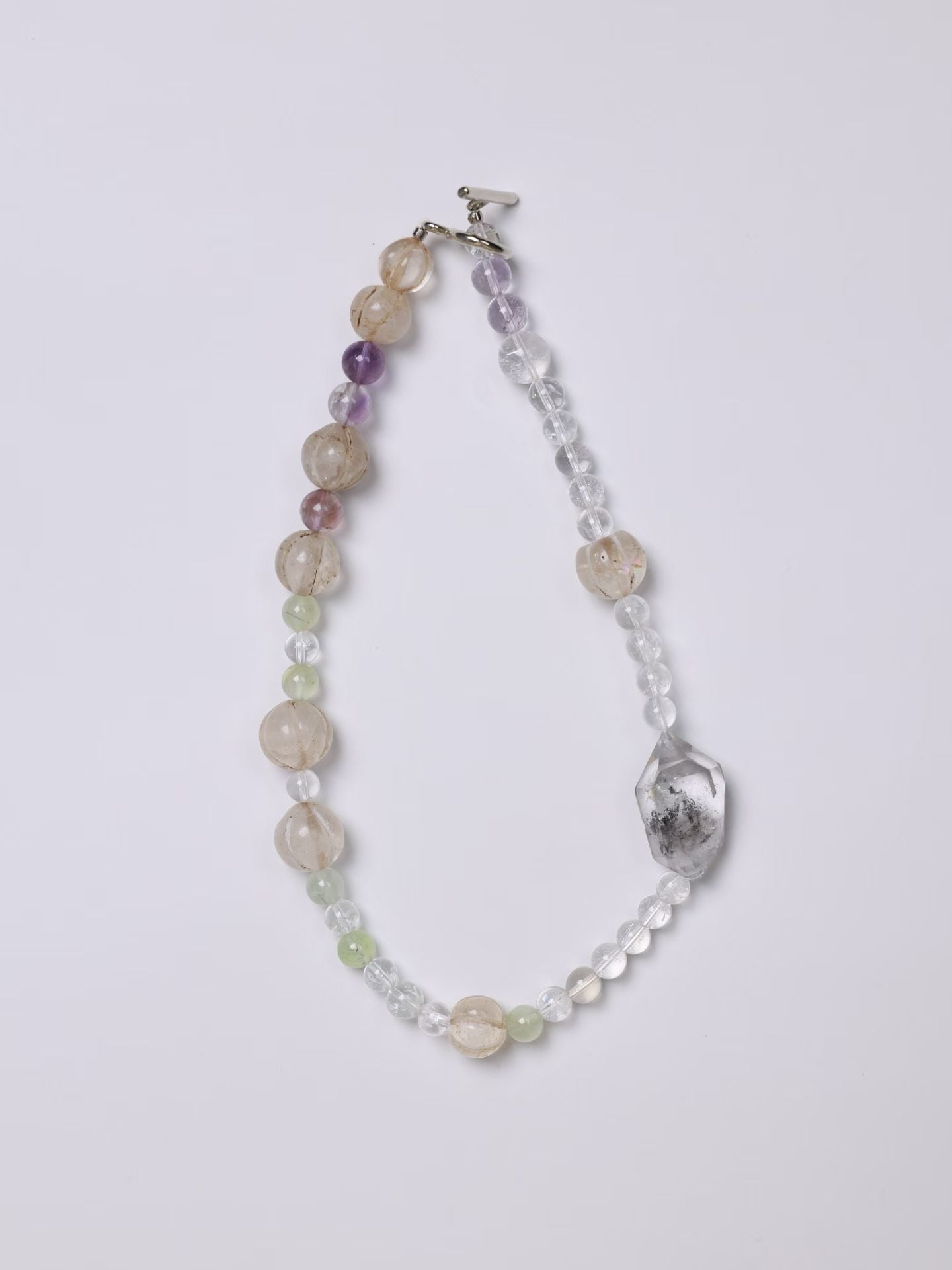 Aged Melon Beads& Herkimer Diamonds & White Azeztulite Crystals Necklace