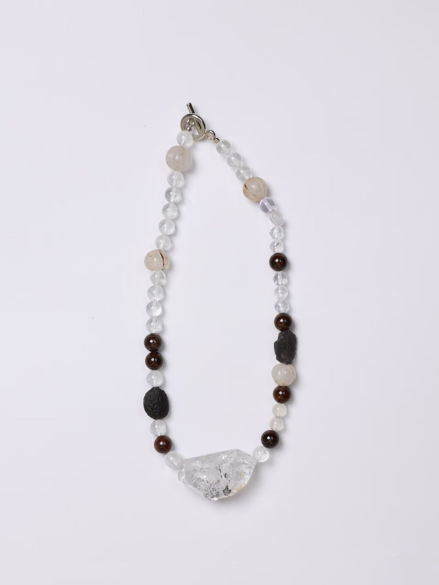 Aged Melon Beads& Herkimer Diamonds & White Azeztulite Crystals Necklace