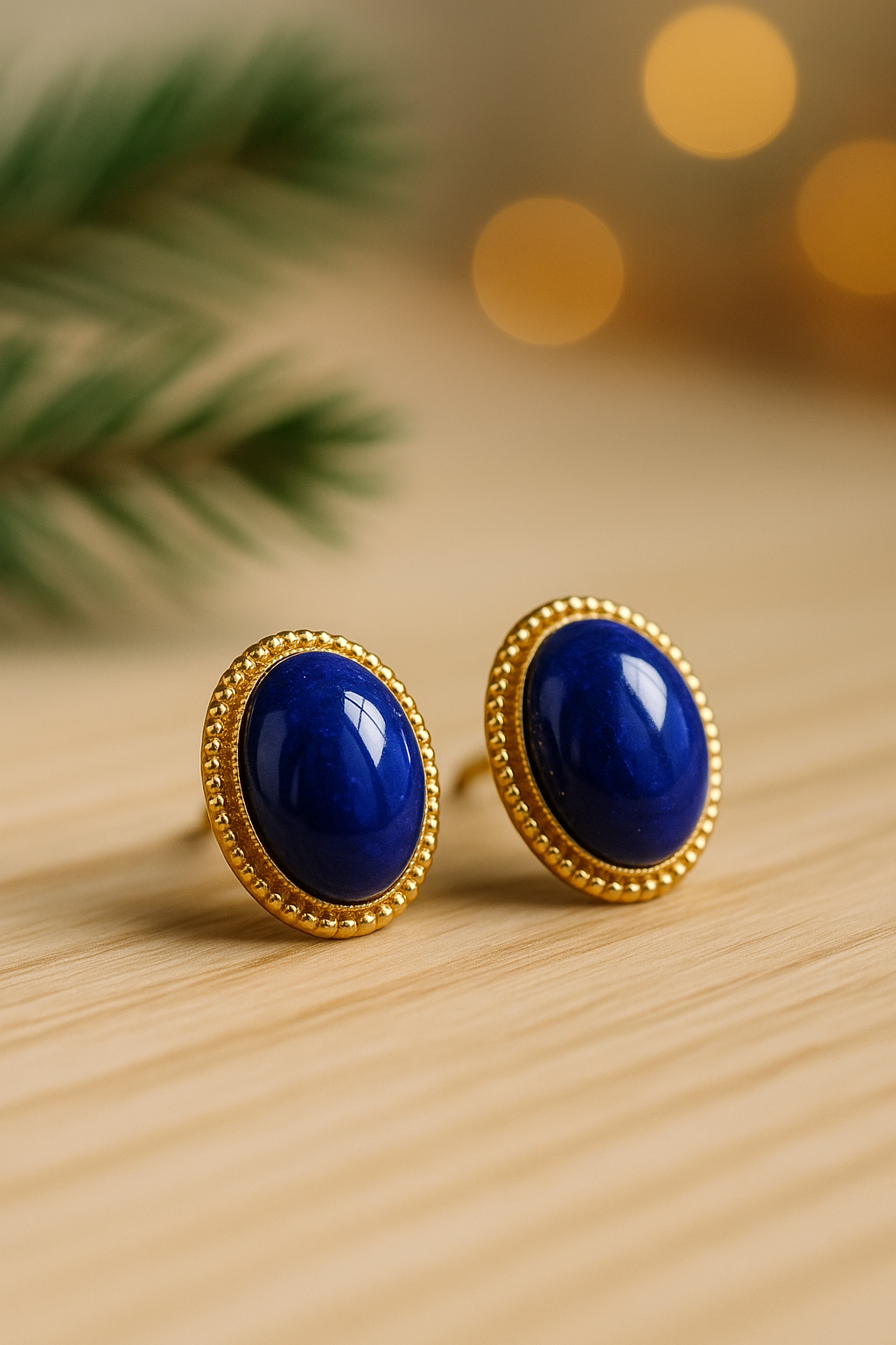 Lapis Lazuli Cabochon Stud Earrings