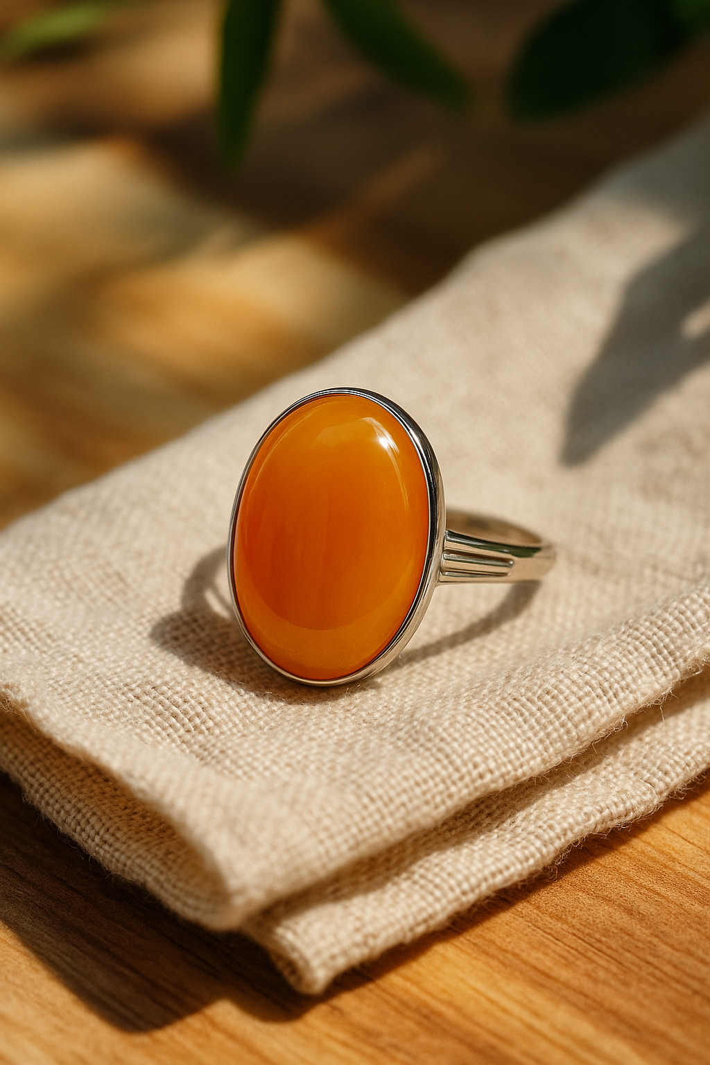 Natural Red Amber Ring