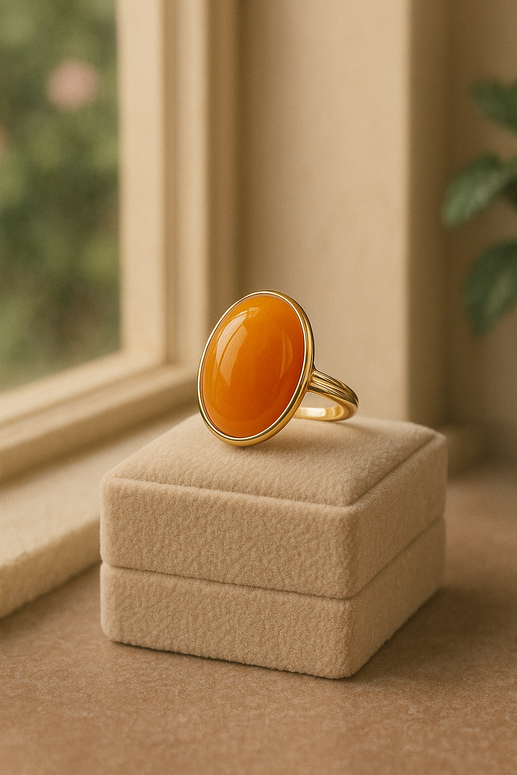 Natural Red Amber Ring