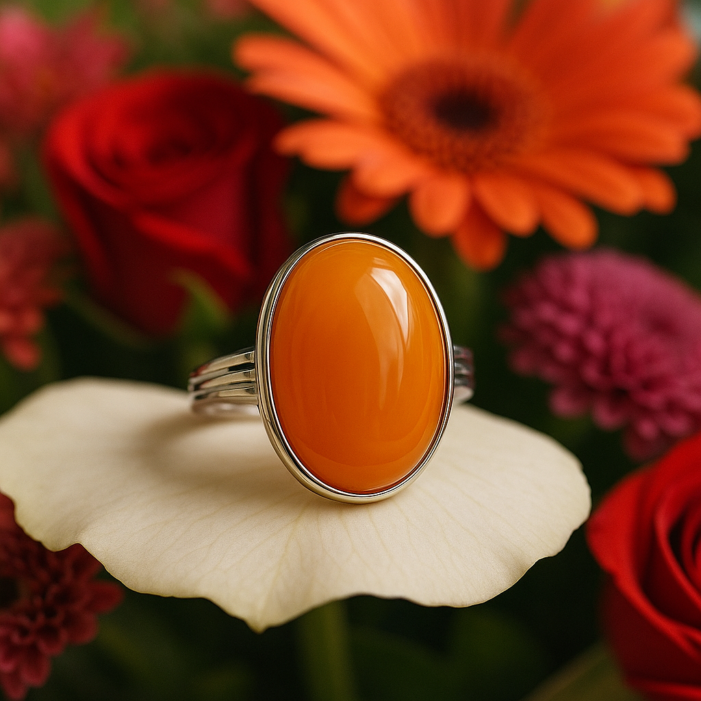 Natural Red Amber Ring