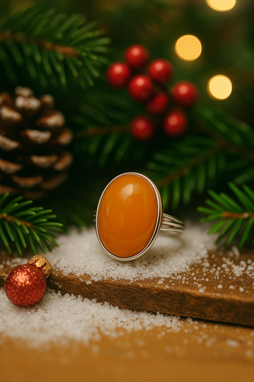 Natural Red Amber Ring