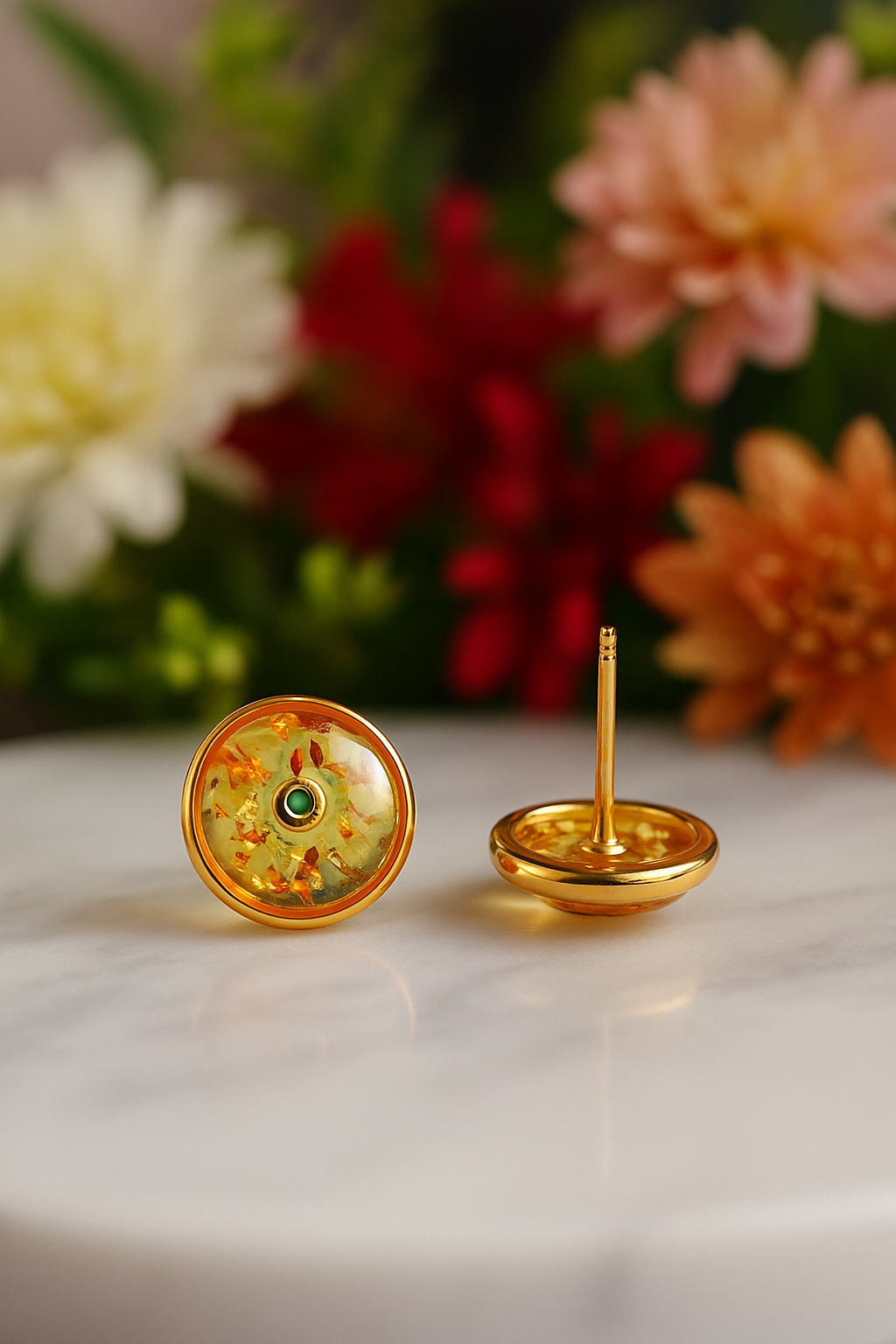 Natural Floral Amber Donut Earrings