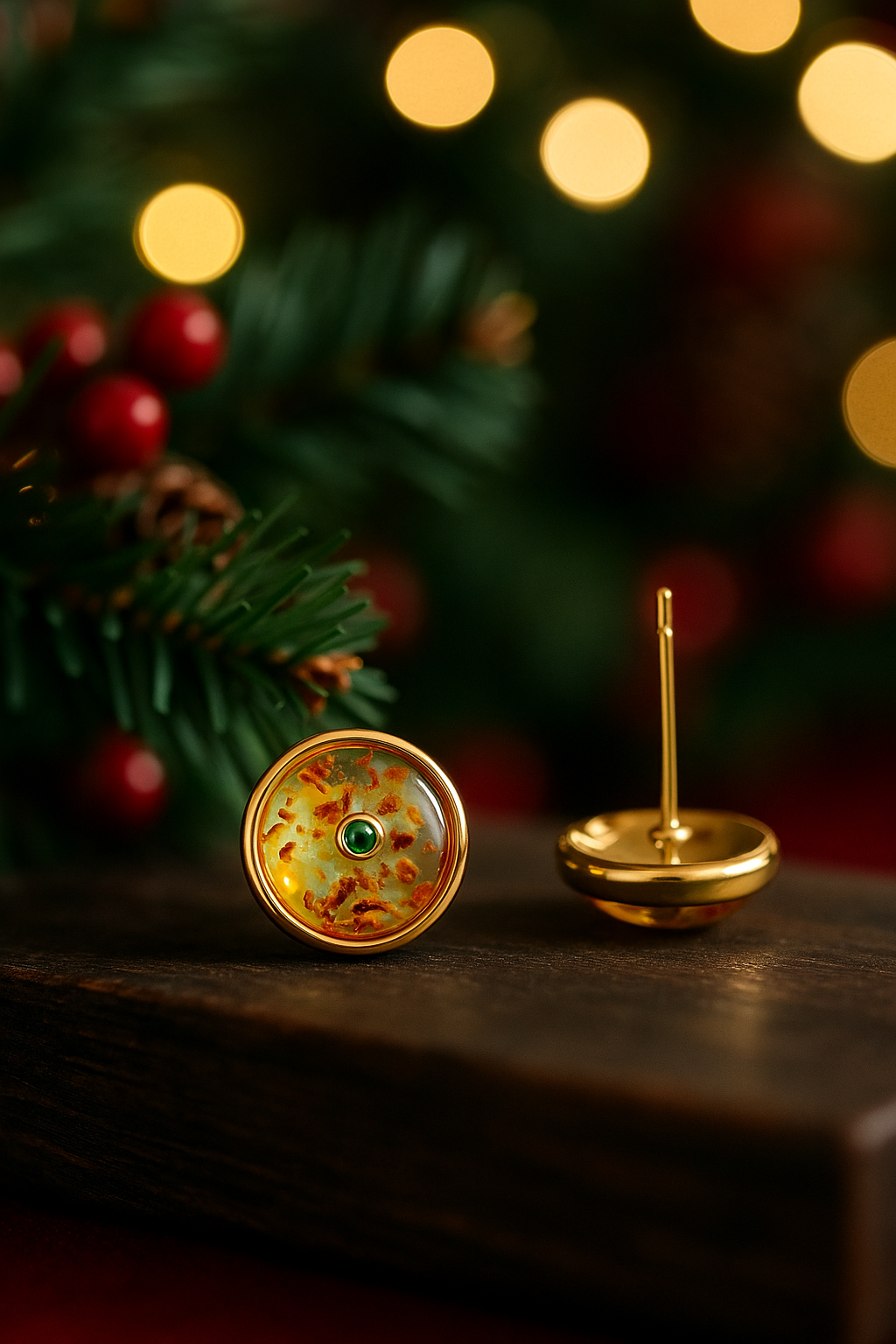 Natural Floral Amber Donut Earrings