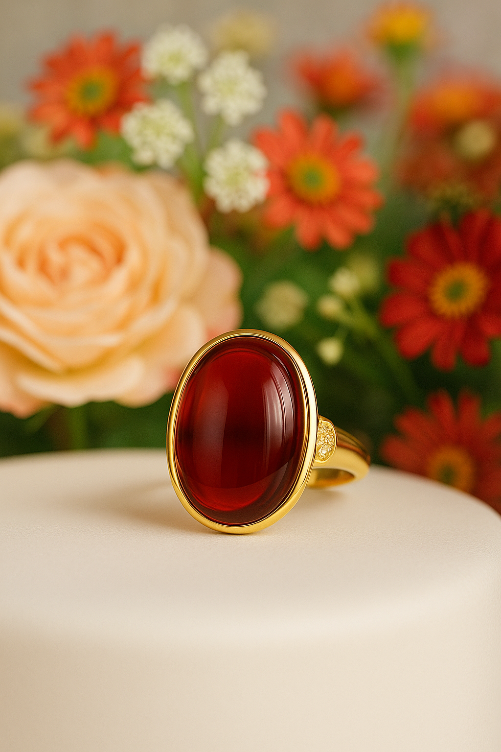 Natural Blood Amber Cabochon Ring