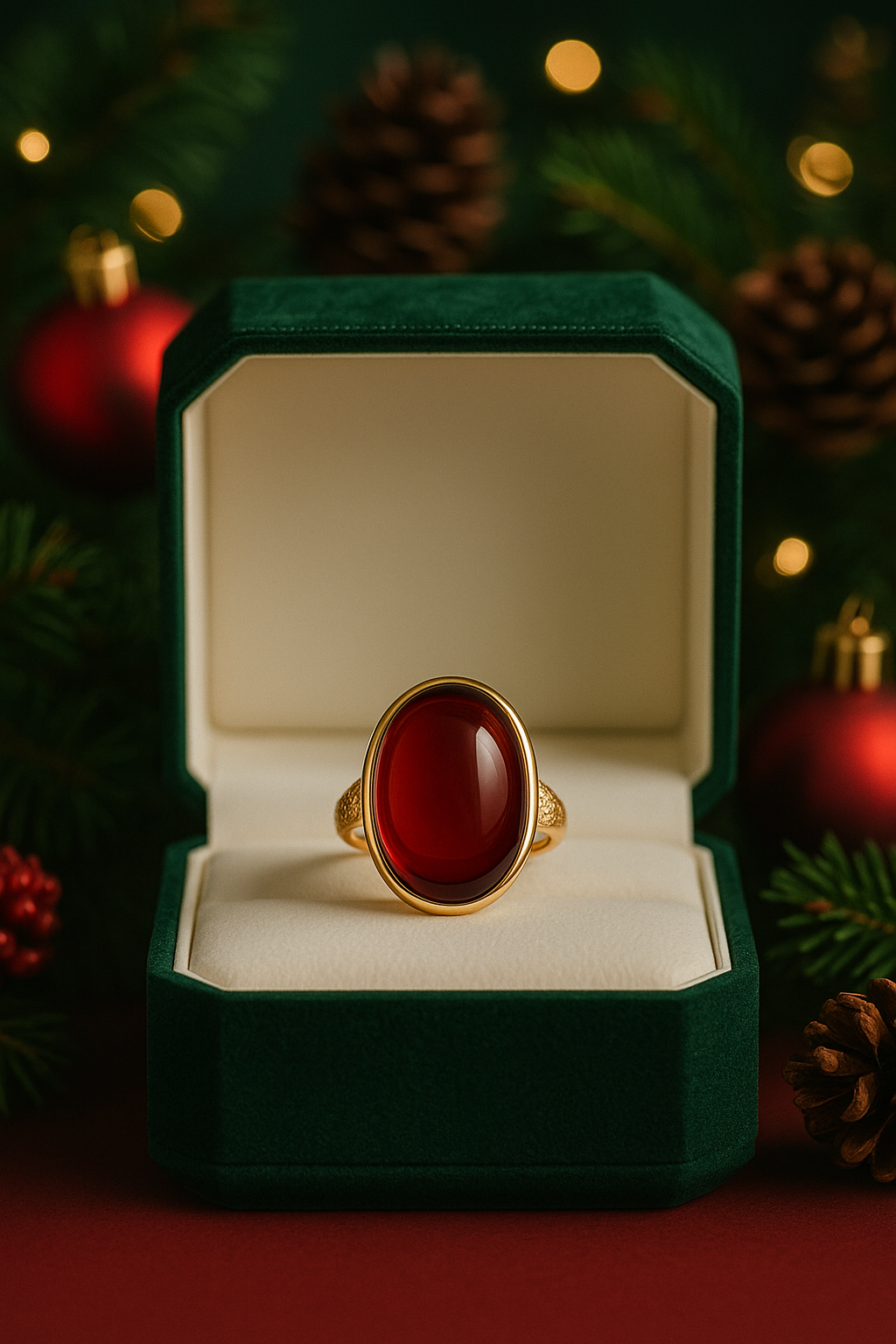Natural Blood Amber Cabochon Ring