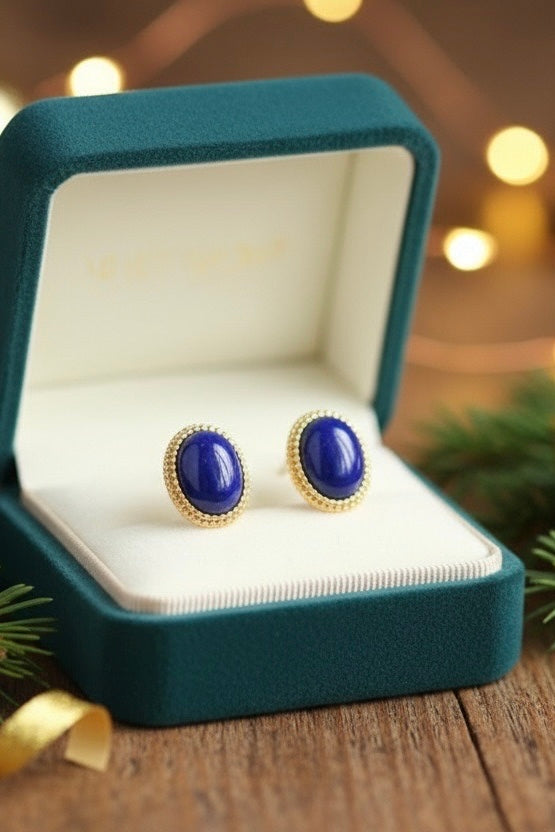 Lapis Lazuli Cabochon Stud Earrings