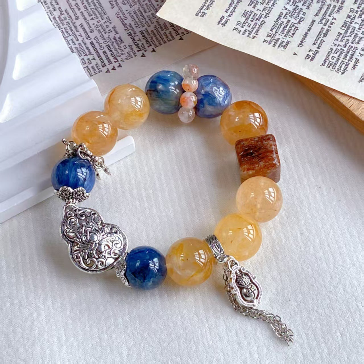 Natural Golden Rutile, Kyanite & Phantom Quartz ‘Sugar Cube’ Bracelet