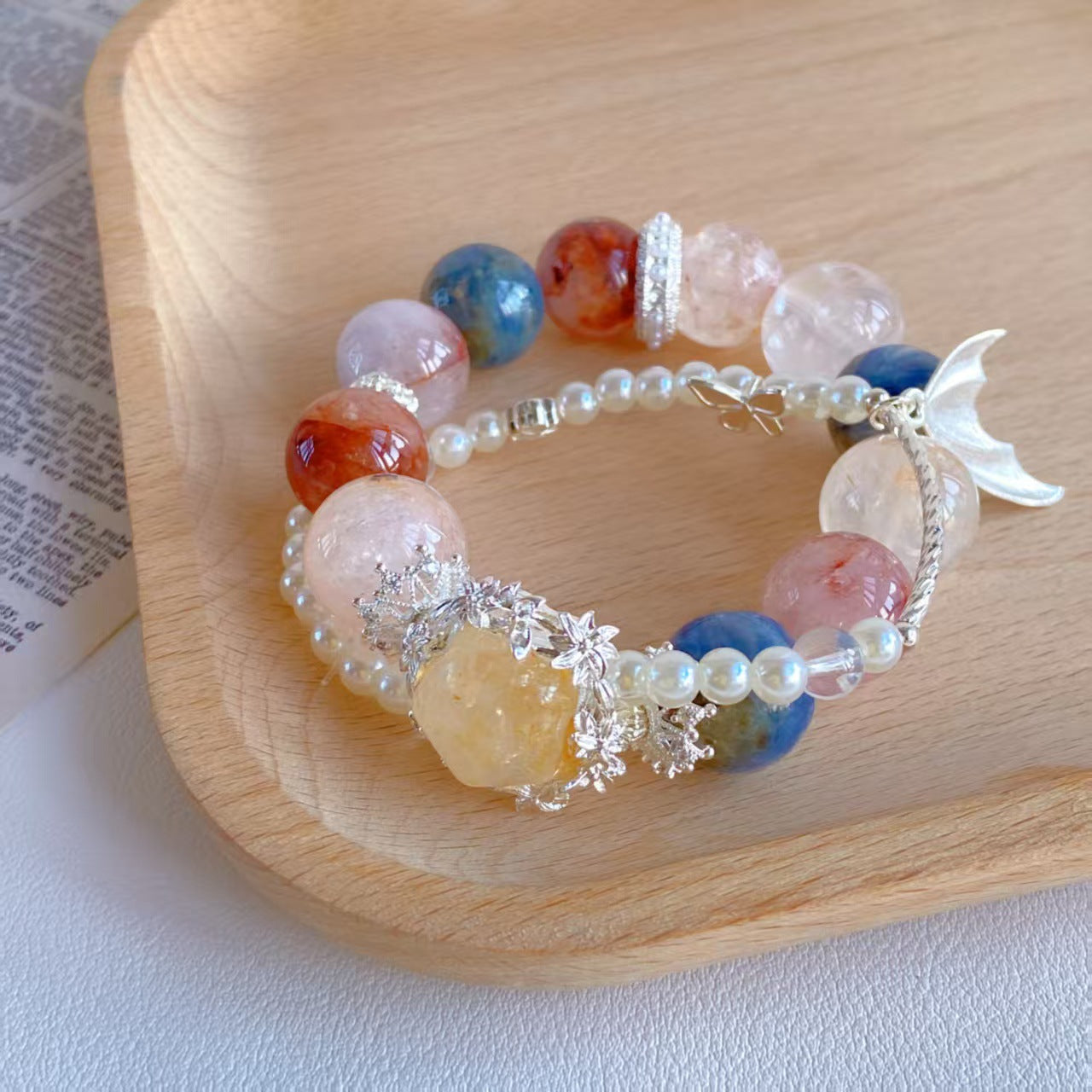 Blue Kyanite & Resin Flower Star Box Bracelet