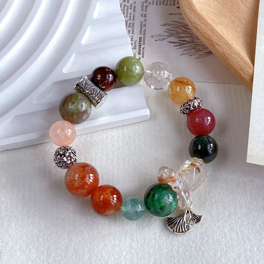 Natural Green Mother Crystal, Green Phantom, Black Golden Rutile & Mixed Gemstone Bracelet