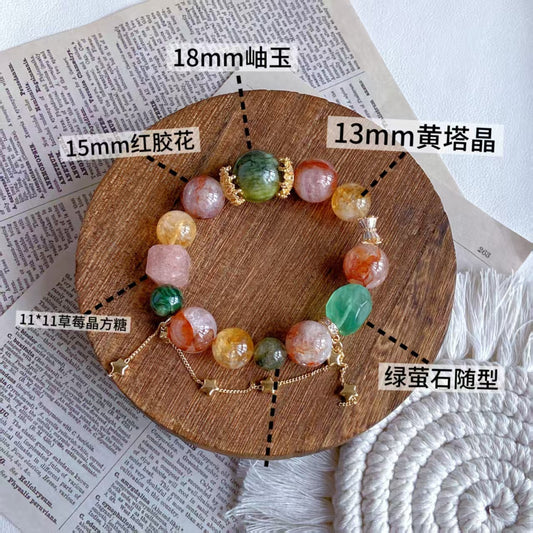 Green Jade, Fluorite & Red Resin Crystal Bracelet