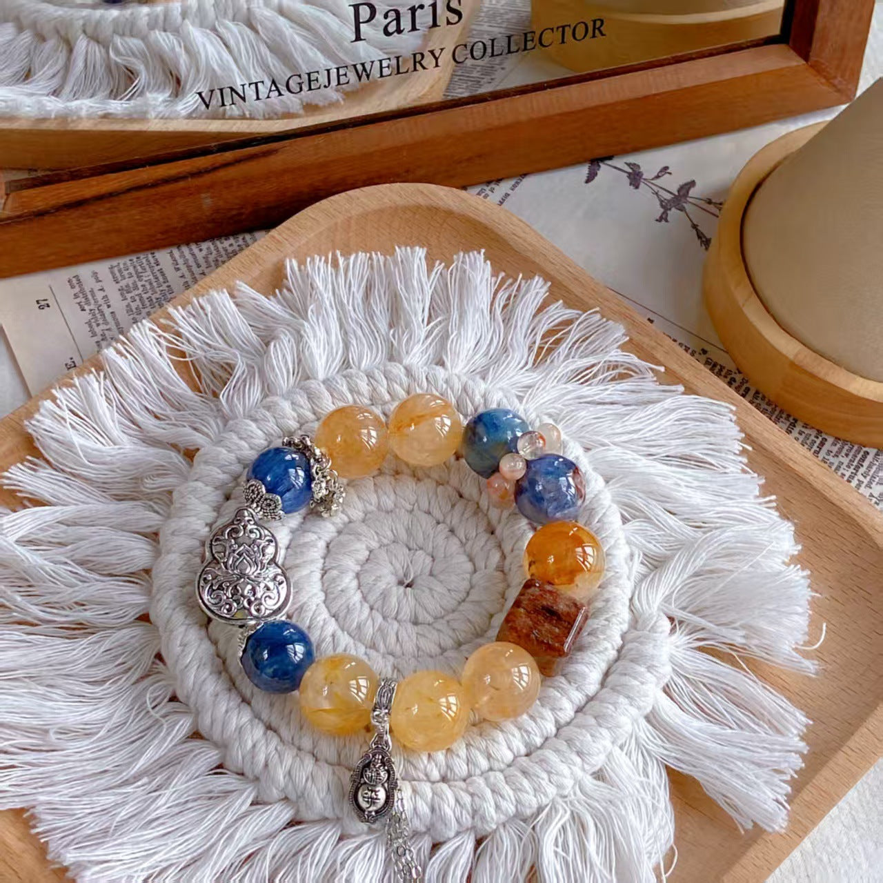 Natural Golden Rutile, Kyanite & Phantom Quartz ‘Sugar Cube’ Bracelet