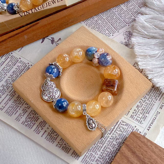 Natural Golden Rutile, Kyanite & Phantom Quartz ‘Sugar Cube’ Bracelet
