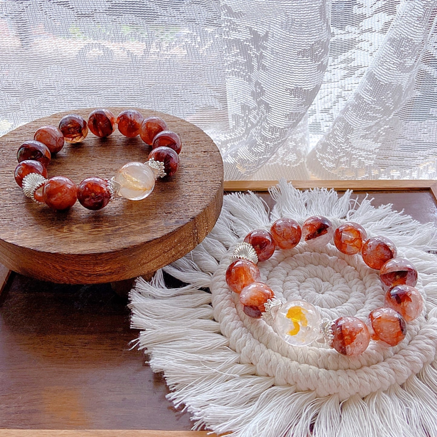 Red & Yellow Resin Flower Bracelet