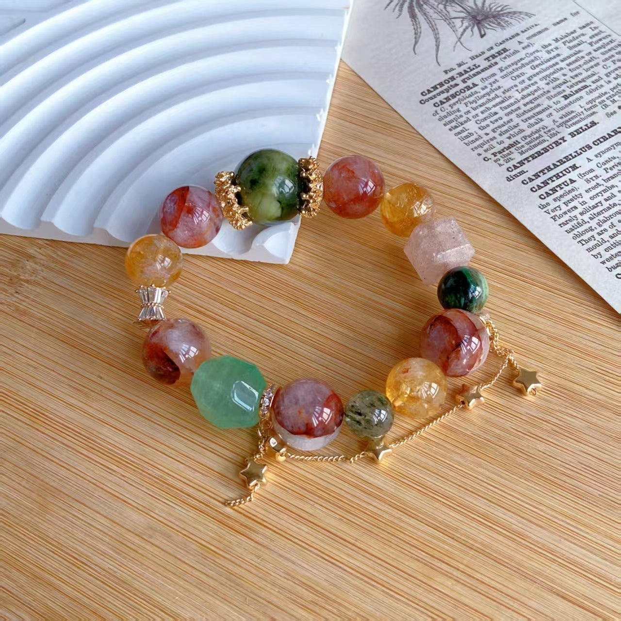 Green Jade, Fluorite & Red Resin Crystal Bracelet